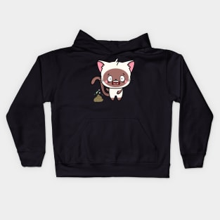 Funny white cat smells poo poo Kids Hoodie